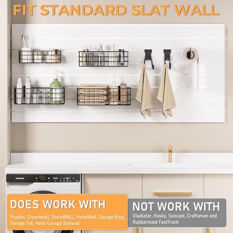 INCLY 30PCS Slatwall Accessories Set, Includes 4 Pack Ventilated Metal Wire Slatwall Baskets and 26PCS Multisized Heavy Duty Slatwall Hooks for Garage Organization Rooms Workshop Storage - Image 5